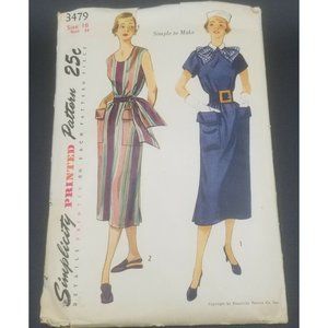 Simplicity 1951 Chemise Dress Sash Belt Sewing Pattern #3479 Size 16